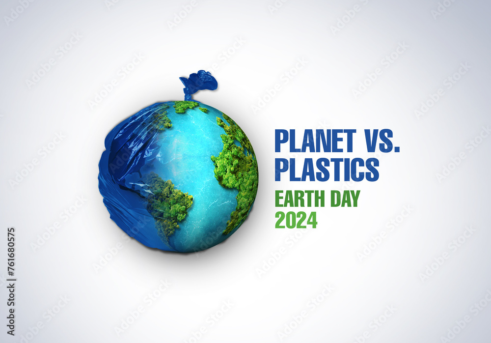 Planet vs. Plastics , Earth day 2024 concept 3d tree background. A ...