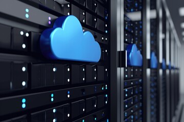 Aufkleber - multiple servers lined up in a well-organized manner on racks inside a modern data center, a visual 