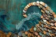 A Painting of a Wave Made Out of Coins, A big wave of coins symbolizing overflow of money supply, AI Generated