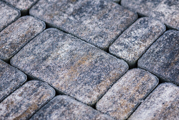 Wall Mural - A close-up shot of the concrete pavement tiles displays their individual textures and colors, offering a detailed and dynamic backdrop.