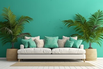 Horizontal frame mockup inside modern home interior with copy space, wall art display design