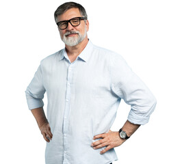 Sticker - Bearded middle-aged man wearing glasses posing over transparent background