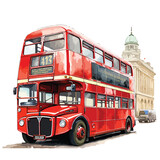 Fototapeta  - Vintage red London double-decker bus driving through