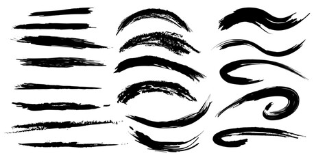 Fototapete - Collection of hand drawn brush strokes. Black straight and wavy vector lines. Textured paint marker