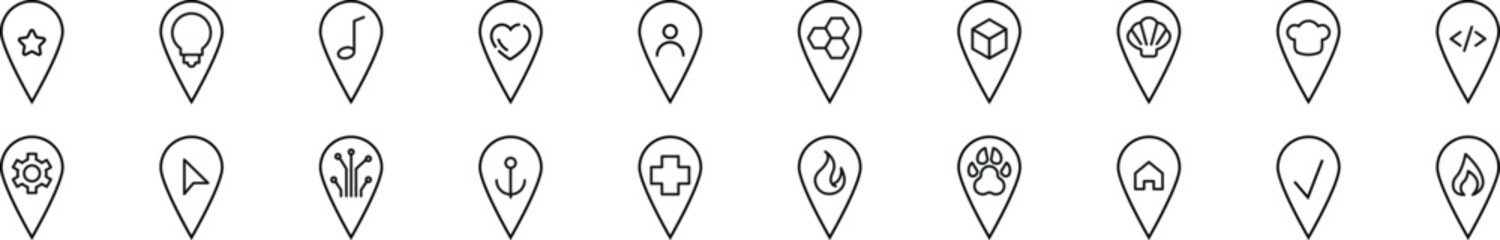 Wall Mural - Map pin line icons collection. Editable stroke. Simple linear illustration for web sites, newspapers, articles book