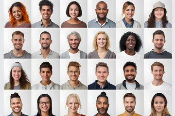 Wall Mural - collage of portraits and faces of multiracial group of various diverse people for profile picture