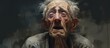 A fictional character portrayed in art as an elderly man with disfigurement, wrinkled flesh, and a sad look on his face, shouting out in darkness