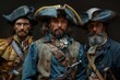 A trio of actors dressed as pirates creates an atmosphere of historical adventure and swashbuckling