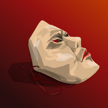 a scary face mask with a red gradient background