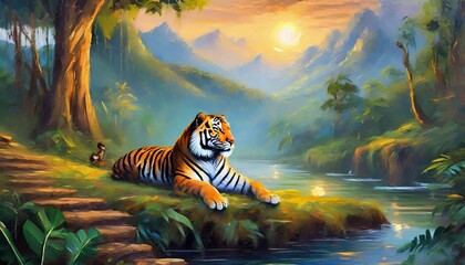 Wall Mural - tiger in the water