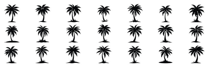 Wall Mural - Collection of palm trees silhouette. Hand drawn vector art.