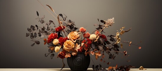 Wall Mural - Arrangement of preserved flowers in a vase on a plain backdrop