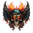 Cool flying skull head on fire. illustration 