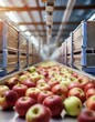 Apples in a food processing facility, clean and fresh, ready for automated packing. Concept for a healthy food