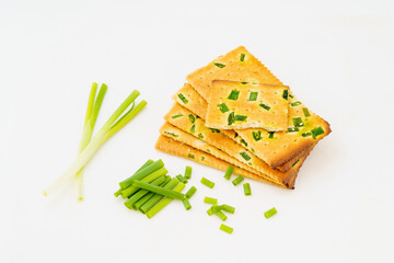 Wall Mural - Chive biscuits on white background