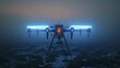 © malisa - A neon blue high-altitude drone station gathers data for climate research at high altitudes.