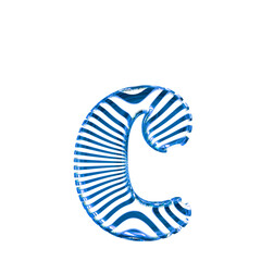 White symbol with blue ultra thin horizontal straps. letter c