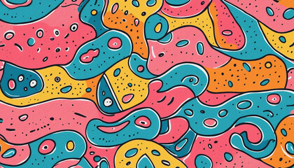 Wall Mural - Abstract colorful scribble print seamless pattern illustration in retro 80s style. Trendy background with creative drawing.