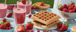 Summer treats such as strawberries, ice cream, waffles, smoothies, and desserts are enjoyed in the garden.