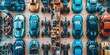 Toy cars, top view of retro collection