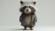 © Александр Лобач - A cartoon character of a Raccoon in autumn clothes on a gray background. 3d illustration