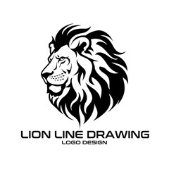 Wall Mural - Lion Line Drawing Vector Logo Design