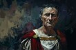 Julius Caesar Roman dictator depicted in oil painting as historical military leader