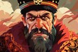 Ivan the Terrible in a cartoon illustration as a fierce and regal Russian tsar