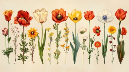 Wall Mural - Background from different types of flowers