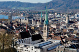 Fototapeta Sawanna - Die Aussicht über die Altstadt von Zürich von der ETH-Dachterasse. The panoramic view of the old town of Zürich-City from the ETH-lounge.
