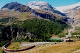 Fototapeta Sawanna - Die Bernina-Bahn fährt zur Alp Grüm. The Bernina Railway driving to the Alp Grüm
