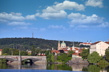 Poster - Bridge on Vltava river in Prague cityscape Czech republic