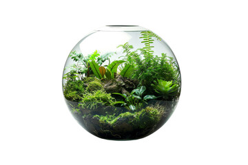 Wall Mural - A fish bowl filled with vibrant green plants, creating a serene underwater oasis