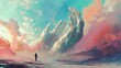 Surreal scene of giant hands cradling a smaller figure, symbolizing protection and support. The dreamlike colors and ethereal atmosphere create a sense of safety and care. Conceptual image of a man.