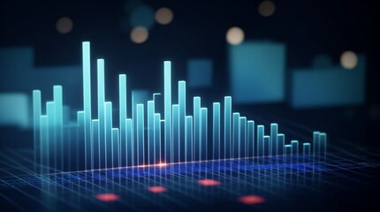 Wall Mural - glinting blue bars chart in a digital 3d layout against a dark backdrop