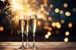 a group of champagne glasses with sparklers in the background