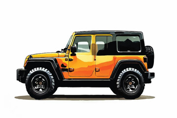 Jeep car design flat style. Vector illustration. Off road jeep. Extreme adventure off road high detailed vector. Off road vehicle. Jeep Illustration on White Background. jeep model vector design. Jeep