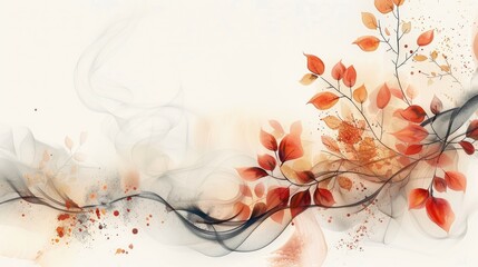 Canvas Print - Autumnal Organic Abstraction: Floral Textures & Details on White Wallpaper Illustration