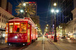 New Orleans trolley at french quarter main street at night