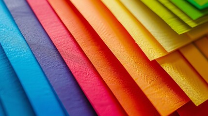 Wall Mural - Vibrant Spectrum: A Close-Up View of Colorful Gradient Paper Sheets Arranged in a Rainbow Sequence