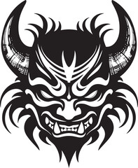 Wall Mural - Onis Aura Black Logo Design of Sinister Spirit Kabuki Veil Vector Symbol of Haunting Yokai