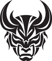 Sticker - OniOmen Vector Black Logo Design for Dark Japanese Mask YureiYokai Iconic Emblem of Haunting Demon
