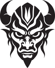 Sticker - OniOmen Vector Black Logo Design for Haunting Mask YureiYokai Iconic Emblem of Sinister Spirit