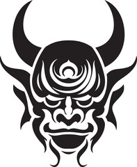 Sticker - SamuraiSinister Vector Black Logo Design for Dark Mask Icon OniOmen Iconic Emblem of Malevolent Spirit