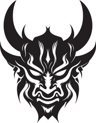 Wall Mural - OniObscura Hand Drawn Symbol for Eerie Mask HauntingOni Vector Black Logo Design for Malevolent Spirit