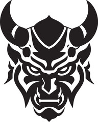Sticker - OniObscura Hand Drawn Symbol for Mysterious Spirit HauntingOni Vector Black Logo Design for Sinister Mask