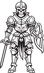 Phantom Guardian Skeleton Knight Logo Design in Black Vector Shadowed Champion Skeleton Knight Icon in Black Vector