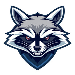 Wall Mural - Vector esports logotype raccoon on white background, logo raccoon, icon raccoon, sticker raccoon, symbol raccoon, emblem raccoon