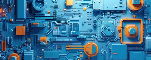 Aufkleber - Technology workflow concept on blue background