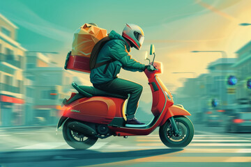 Wall Mural - Delivery Person on Scooter